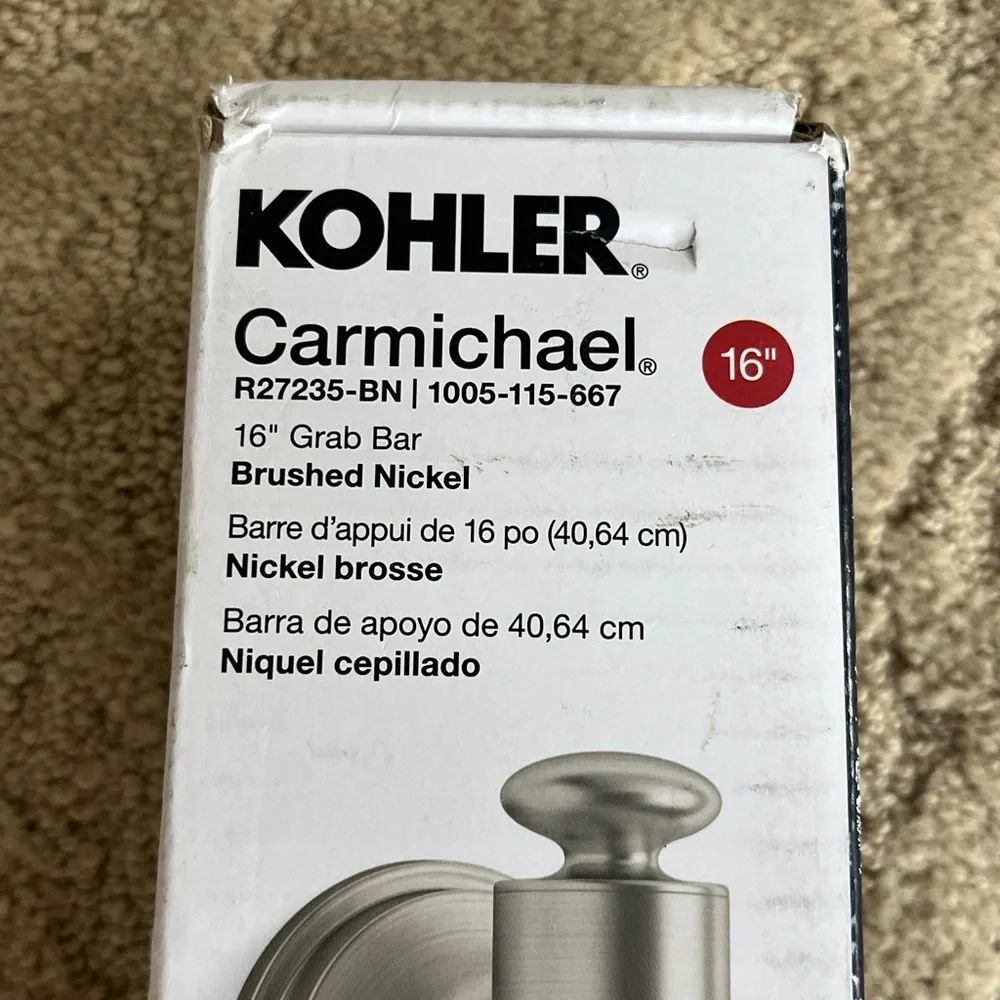 NIB Kohler Carmichael 16” Brushed Nickel Grab Bar